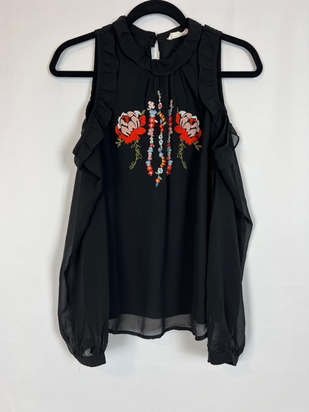 Altar'd State Black Floral Open Shoulder with Sheer‎ Long Sleeve